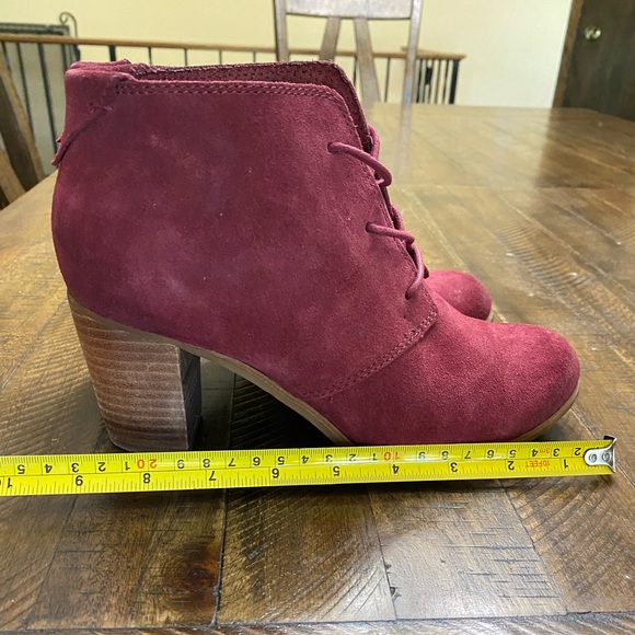 TOMS Lunata Lace Up Block Heel Ankle Bootie oxblood Burgundy - Size 7.5 - Picture 8 of 10